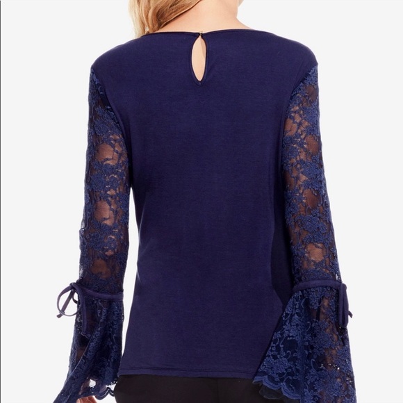 NWT Vince Camuto Lace Bell Sleeve Top Black - Picture 2 of 14